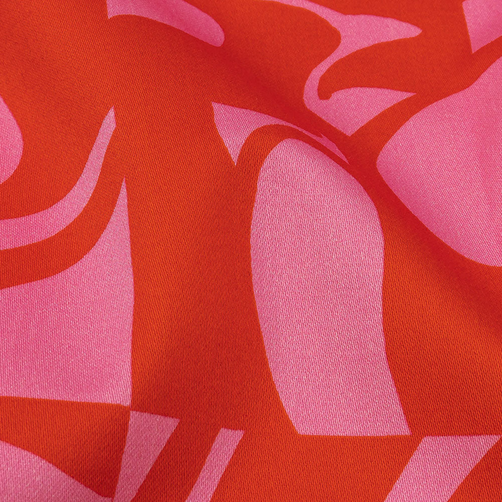 Stretch Cotton Sateen - Pink and Red Abstract - Show Goes On Print - Mood Exclusive Metro Collection - Detail
