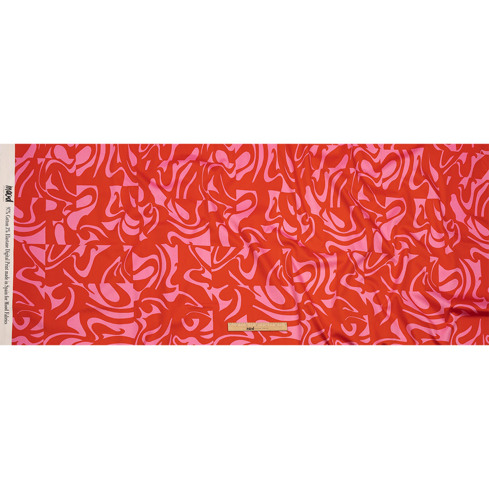 Stretch Cotton Sateen - Pink and Red Abstract - Show Goes On Print - Mood Exclusive Metro Collection - Full