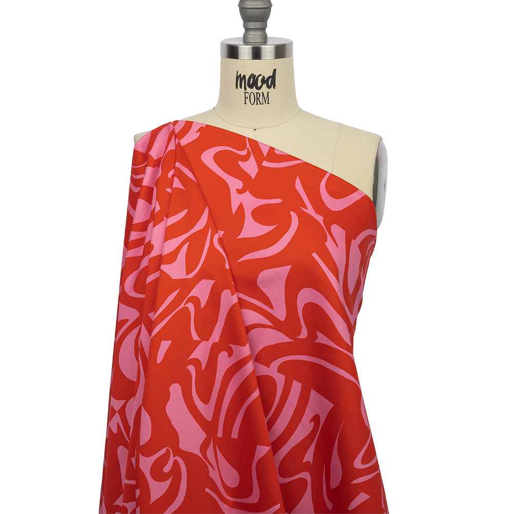 Stretch Cotton Sateen - Pink and Red Abstract - Show Goes On Print - Mood Exclusive Metro Collection - Drape