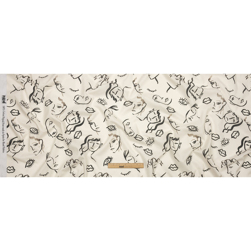 Cotton Voile - Black and White Face Drawings - Everyday Runway Print - Mood Exclusive Metro Collection - Full