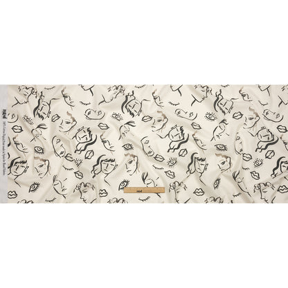 Cotton Voile - Black and White Face Drawings - Everyday Runway Print - Mood Exclusive Metro Collection