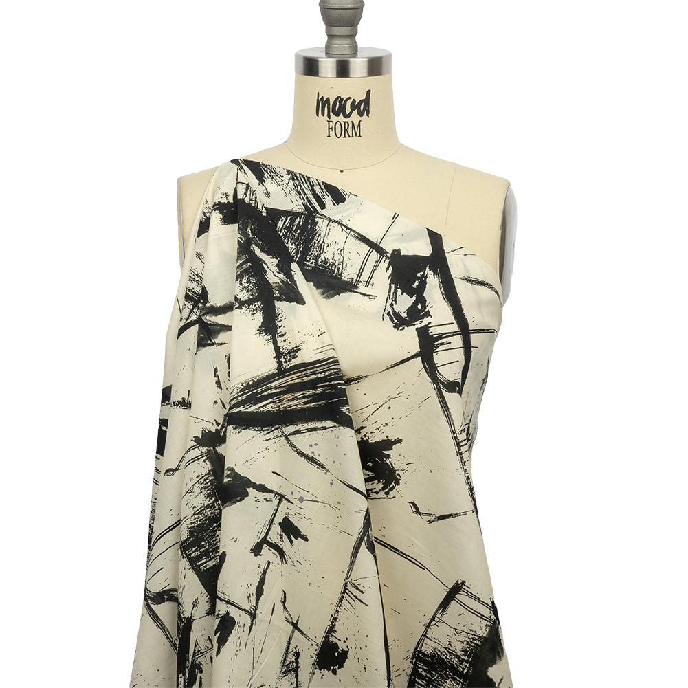 Cotton Voile - Black and White Abstract - Subway Lines Print - Mood Exclusive Metro Collection - Drape