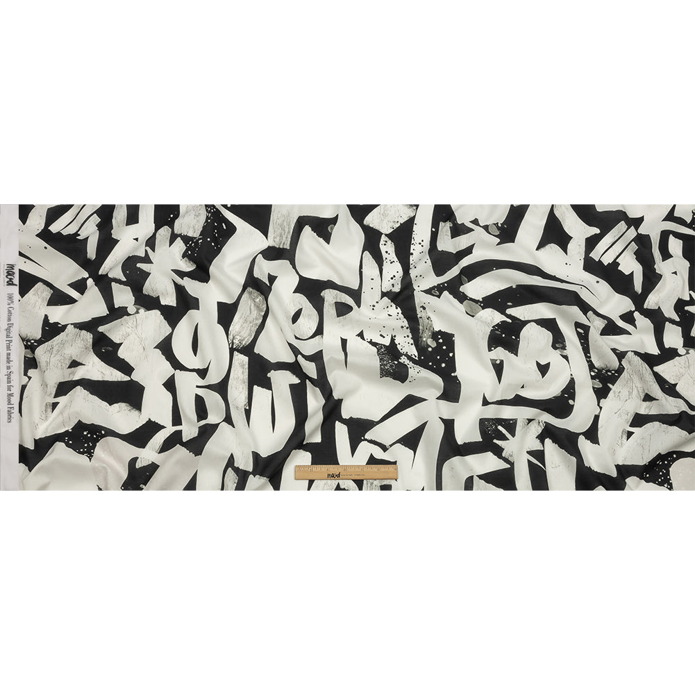 Cotton Voile - Black and White Graffiti Letters - Wall of Fame Print - Mood Exclusive Metro Collection - Full