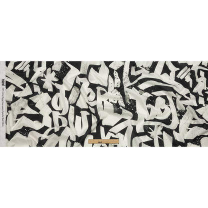 Cotton Voile - Black and White Graffiti Letters - Wall of Fame Print - Mood Exclusive Metro Collection