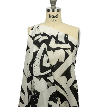 Cotton Voile - Black and White Graffiti Letters - Wall of Fame Print - Mood Exclusive Metro Collection