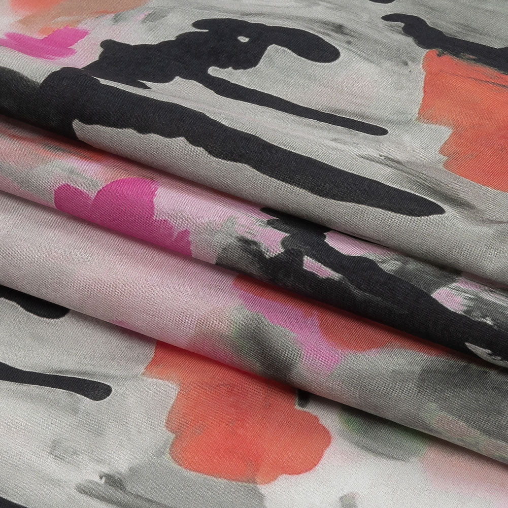 Cotton Voile - Pink and Orange Abstract Paint Drips - Painted Aspirations Print - Mood Exclusive Metro Collection - Folded