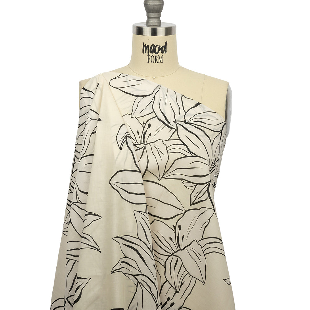 Cotton Voile - White Floral - Central Park Spring Print - Mood Exclusive Metro Collection - Drape