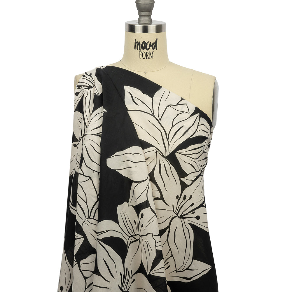 Cotton Voile - Black Floral - Central Park Spring Print - Mood Exclusive Metro Collection - Drape