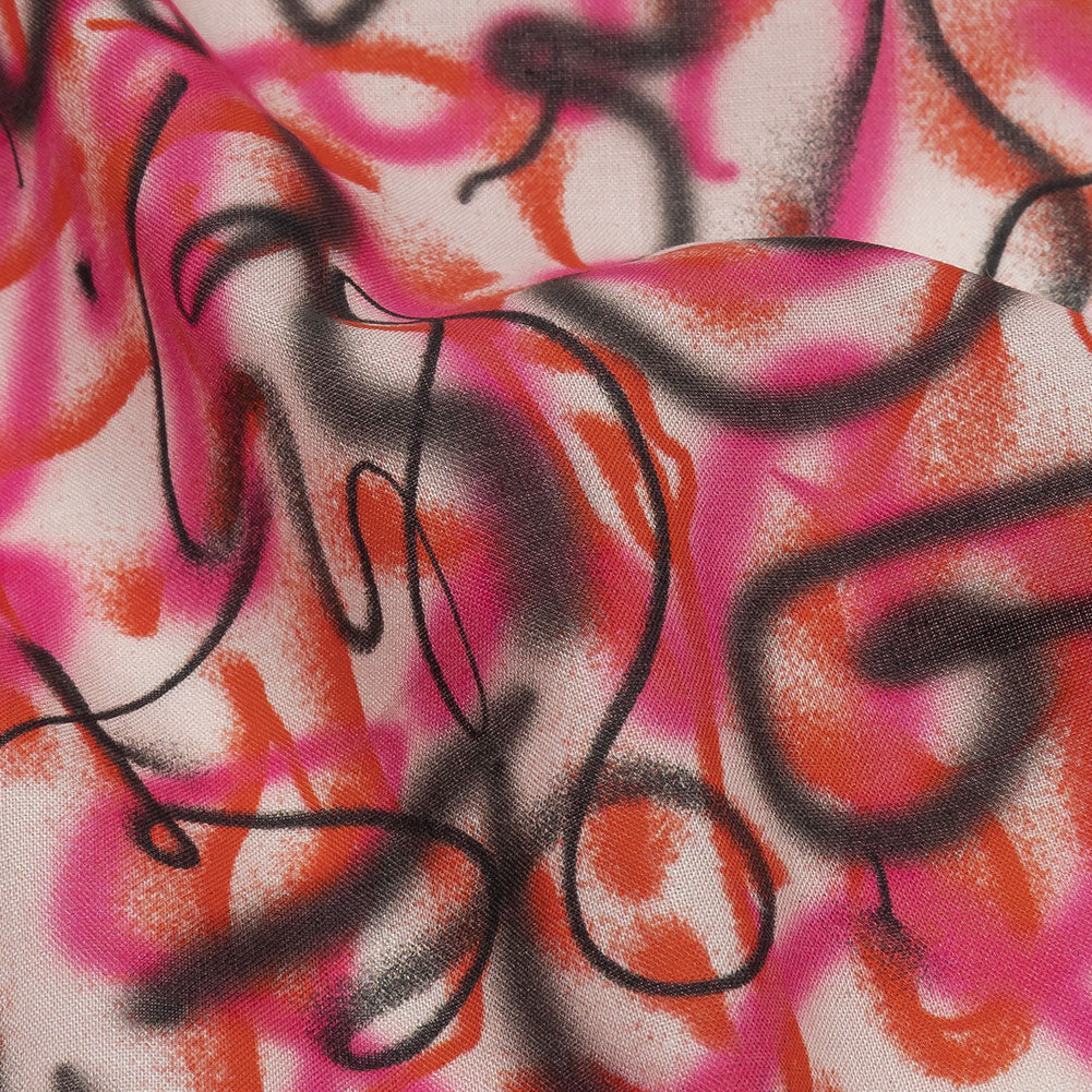 Cotton Voile - Pink Spraypaint Scribbles - Love Notorious Print - Mood Exclusive Metro Collection - Detail
