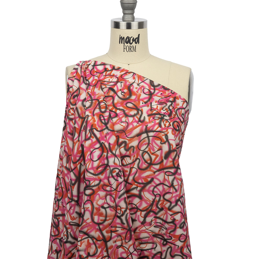 Cotton Voile - Pink Spraypaint Scribbles - Love Notorious Print - Mood Exclusive Metro Collection - Drape