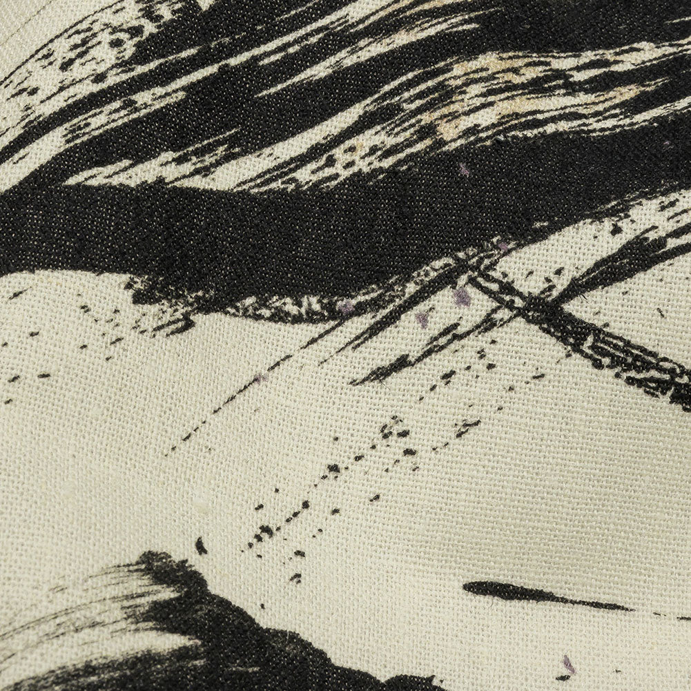 Linen and Rayon Woven - Black and Ivory Abstract - Subway Lines Print - Mood Exclusive Metro Collection - Detail