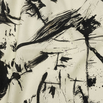 Linen and Rayon Woven - Black and Ivory Abstract - Subway Lines Print - Mood Exclusive Metro Collection