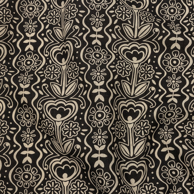 Linen and Rayon Woven - Black and White Floral Rows - Park Avenue Print - Mood Exclusive Metro Collection