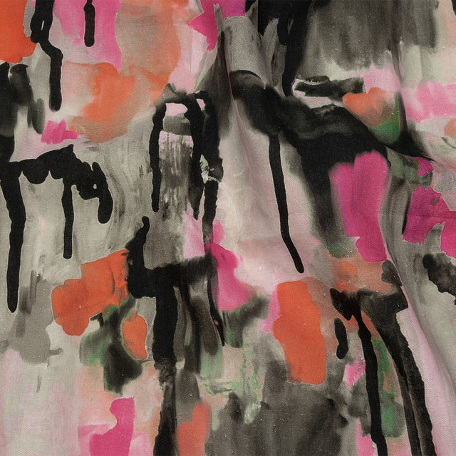 Linen and Rayon Woven - Pink and Orange Abstract Paint Drips - Painted Aspirations Print - Mood Exclusive Metro Collection