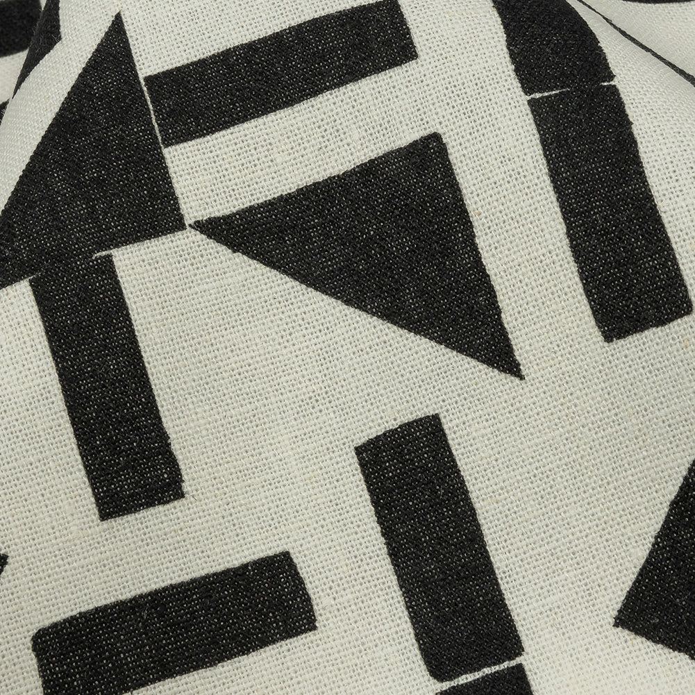 Linen and Rayon Woven - Black and White Geometric - Changing Trains Print - Mood Exclusive Metro Collection - Detail