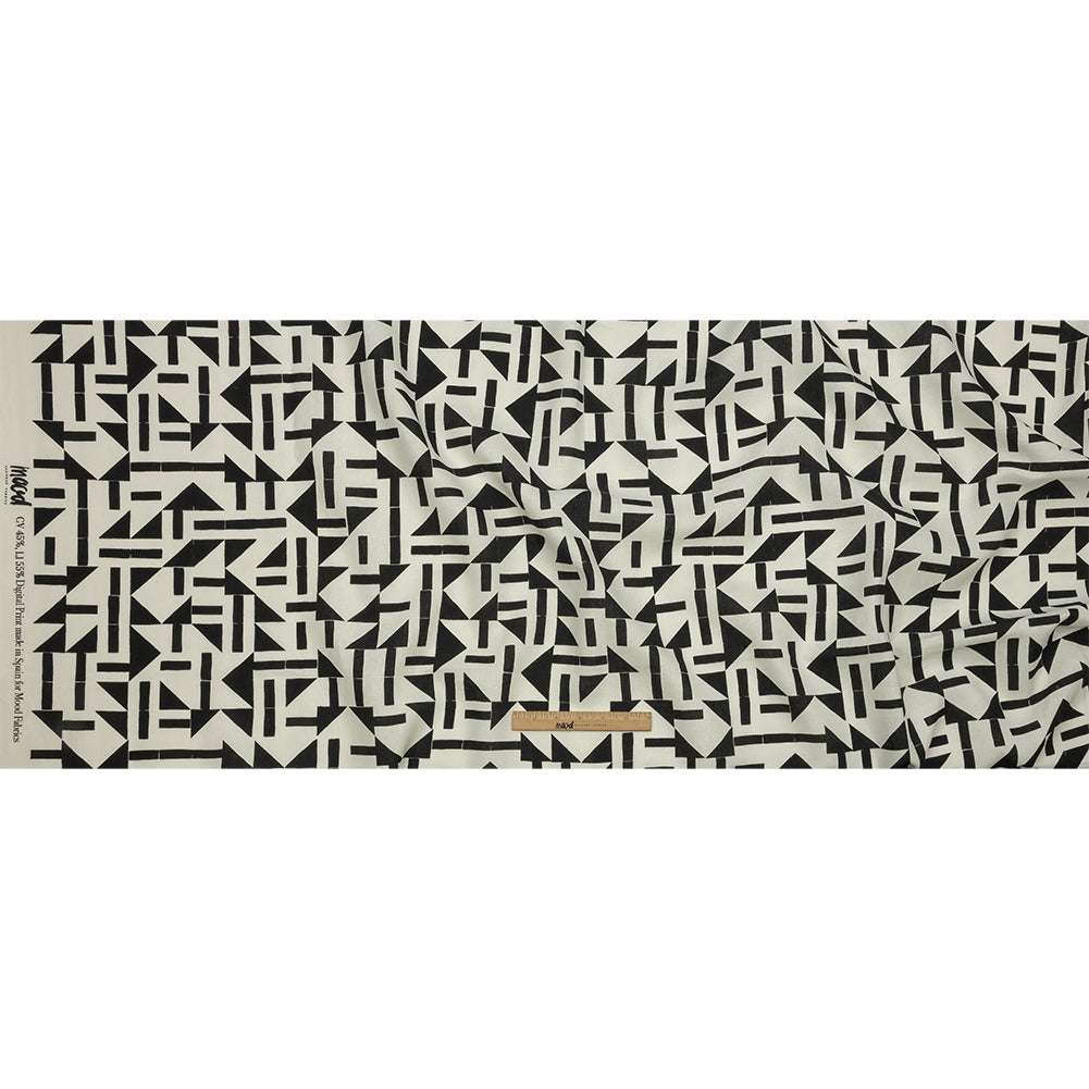 Linen and Rayon Woven - Black and White Geometric - Changing Trains Print - Mood Exclusive Metro Collection - Full