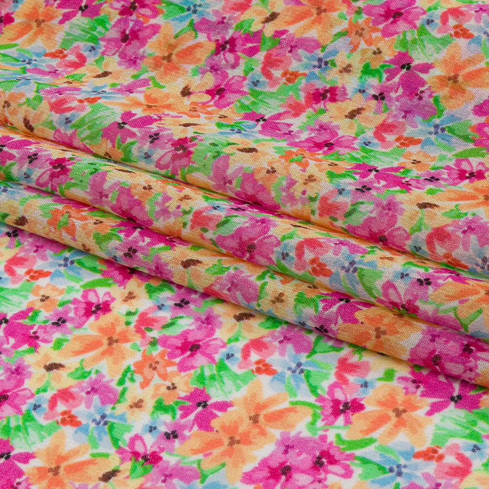 Viscose Georgette - Pink and Orange Floral - Isola Bella Print - Mood Exclusive Secret Garden Collection - Folded