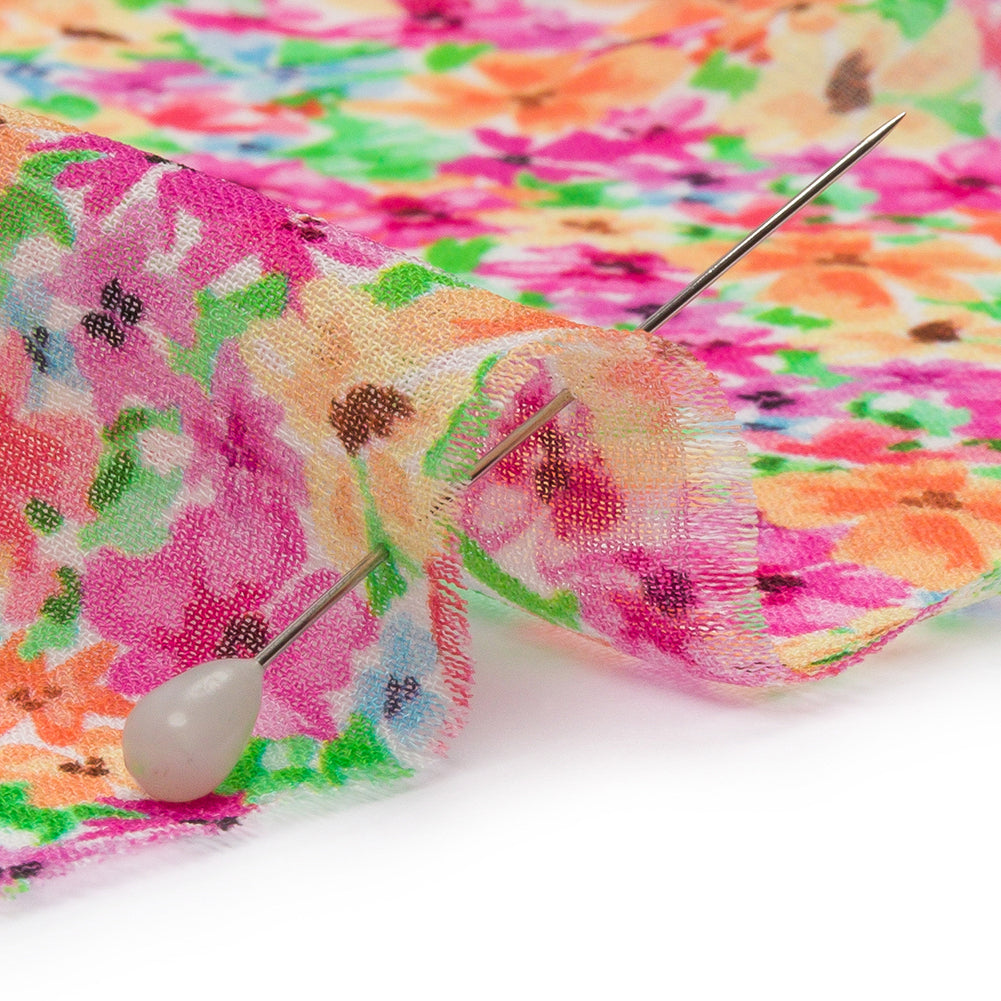 Viscose Georgette - Pink and Orange Floral - Isola Bella Print - Mood Exclusive Secret Garden Collection - Detail