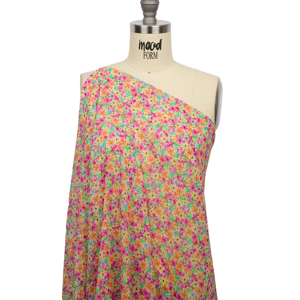 Viscose Georgette - Pink and Orange Floral - Isola Bella Print - Mood Exclusive Secret Garden Collection - Drape