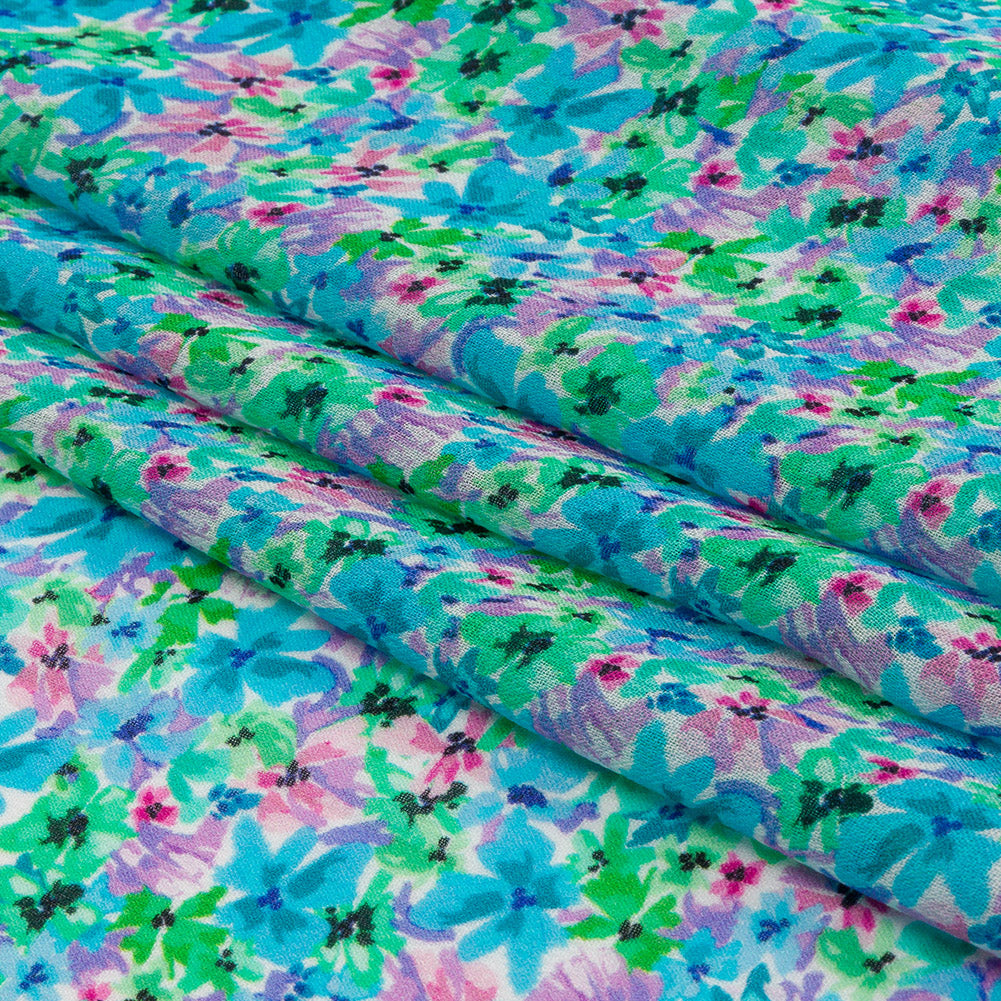 Viscose Georgette - Blue and Purple Floral - Isola Bella Print - Mood Exclusive Secret Garden Collection - Folded