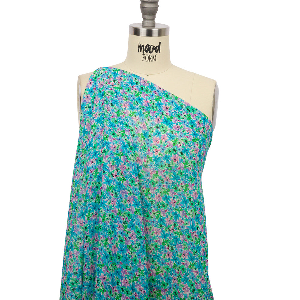 Viscose Georgette - Blue and Purple Floral - Isola Bella Print - Mood Exclusive Secret Garden Collection - Drape