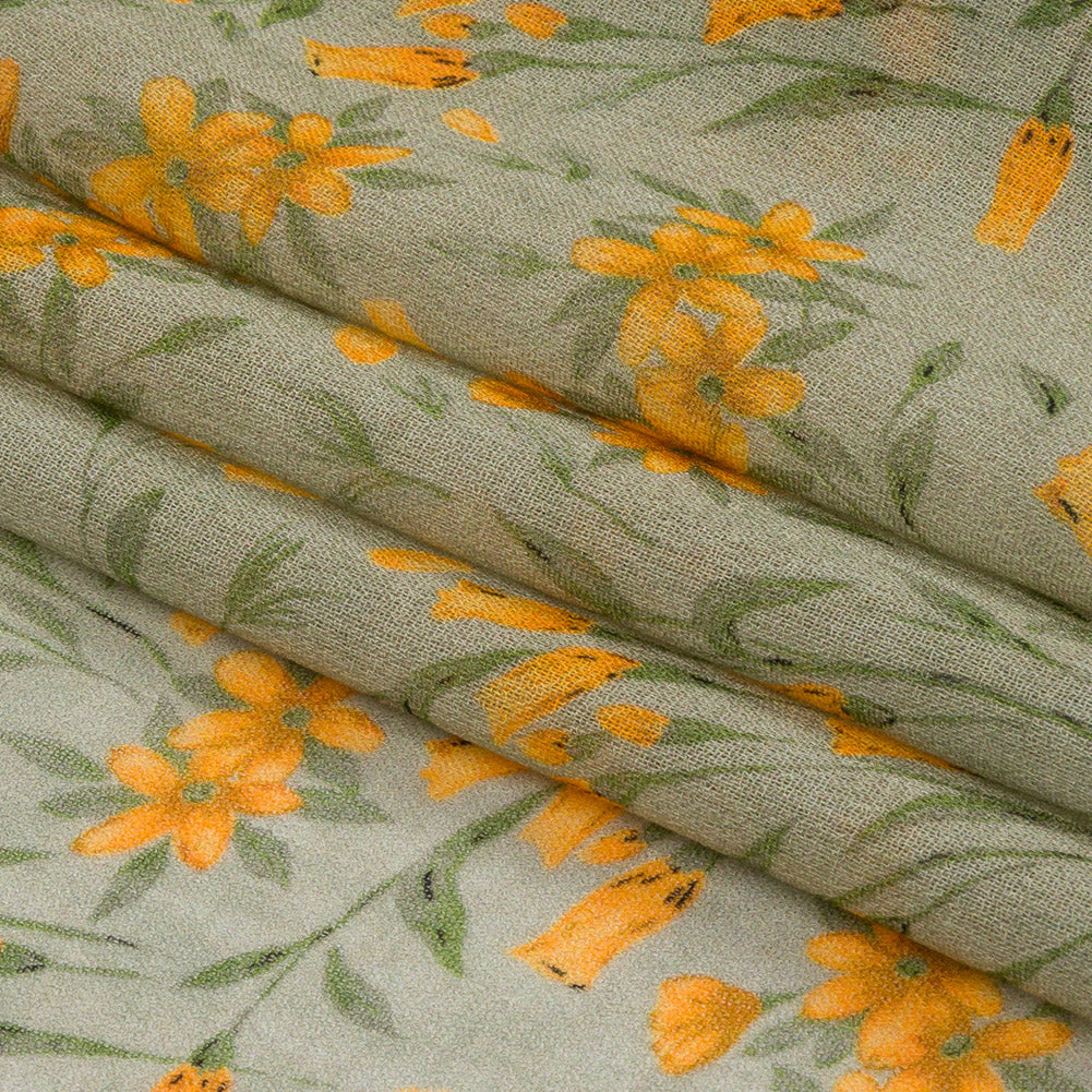 Viscose Georgette - Sage and Orange Floral - Dance with the Daffodils Print - Mood Exclusive Secret Garden Collection - Folded