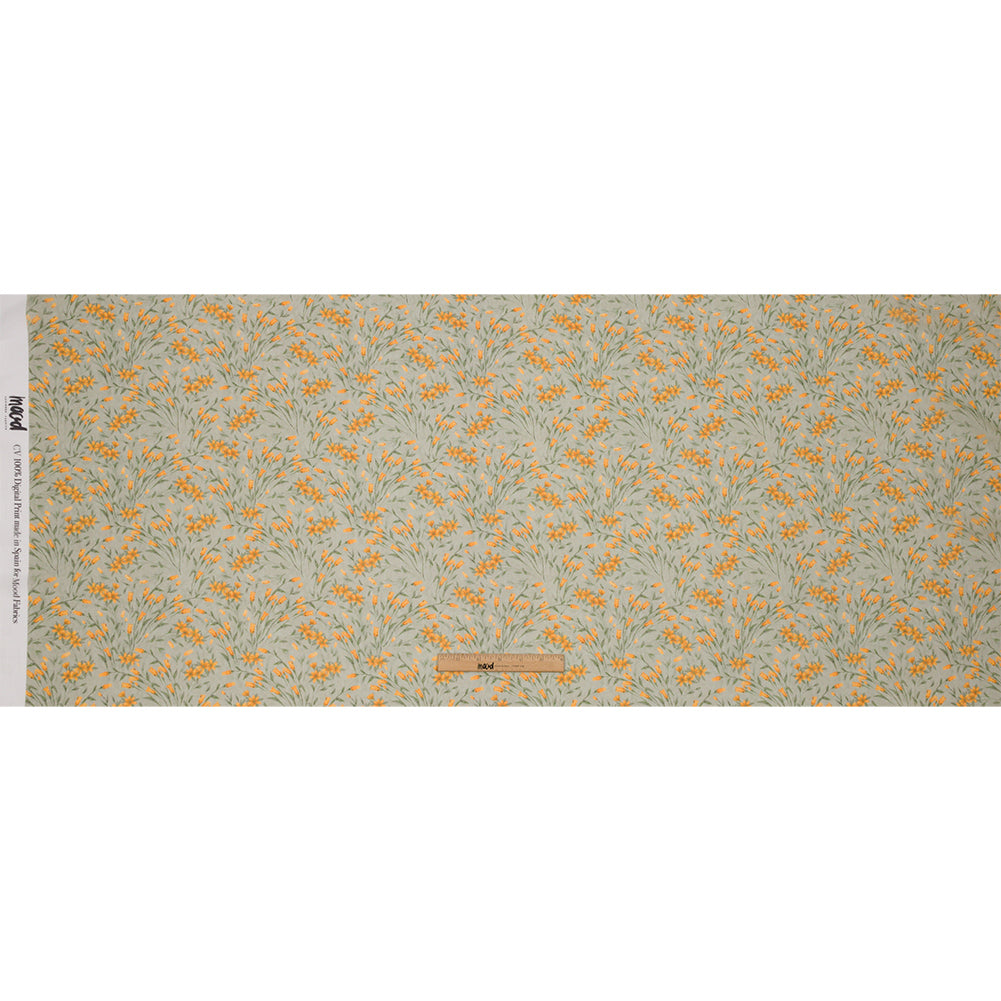 Viscose Georgette - Sage and Orange Floral - Dance with the Daffodils Print - Mood Exclusive Secret Garden Collection - Full