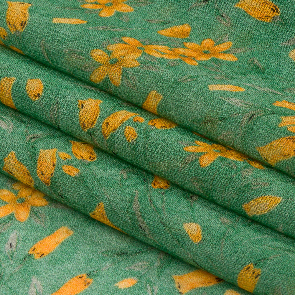 Viscose Georgette - Teal and Orange Floral - Dance with the Daffodils Print - Mood Exclusive Secret Garden Collection - Folded