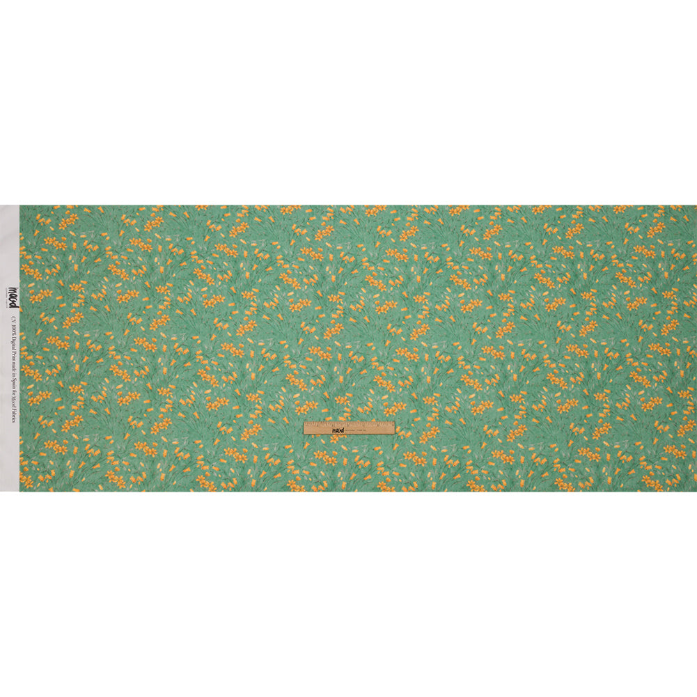 Viscose Georgette - Teal and Orange Floral - Dance with the Daffodils Print - Mood Exclusive Secret Garden Collection - Full