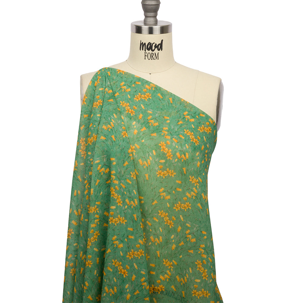 Viscose Georgette - Teal and Orange Floral - Dance with the Daffodils Print - Mood Exclusive Secret Garden Collection - Drape