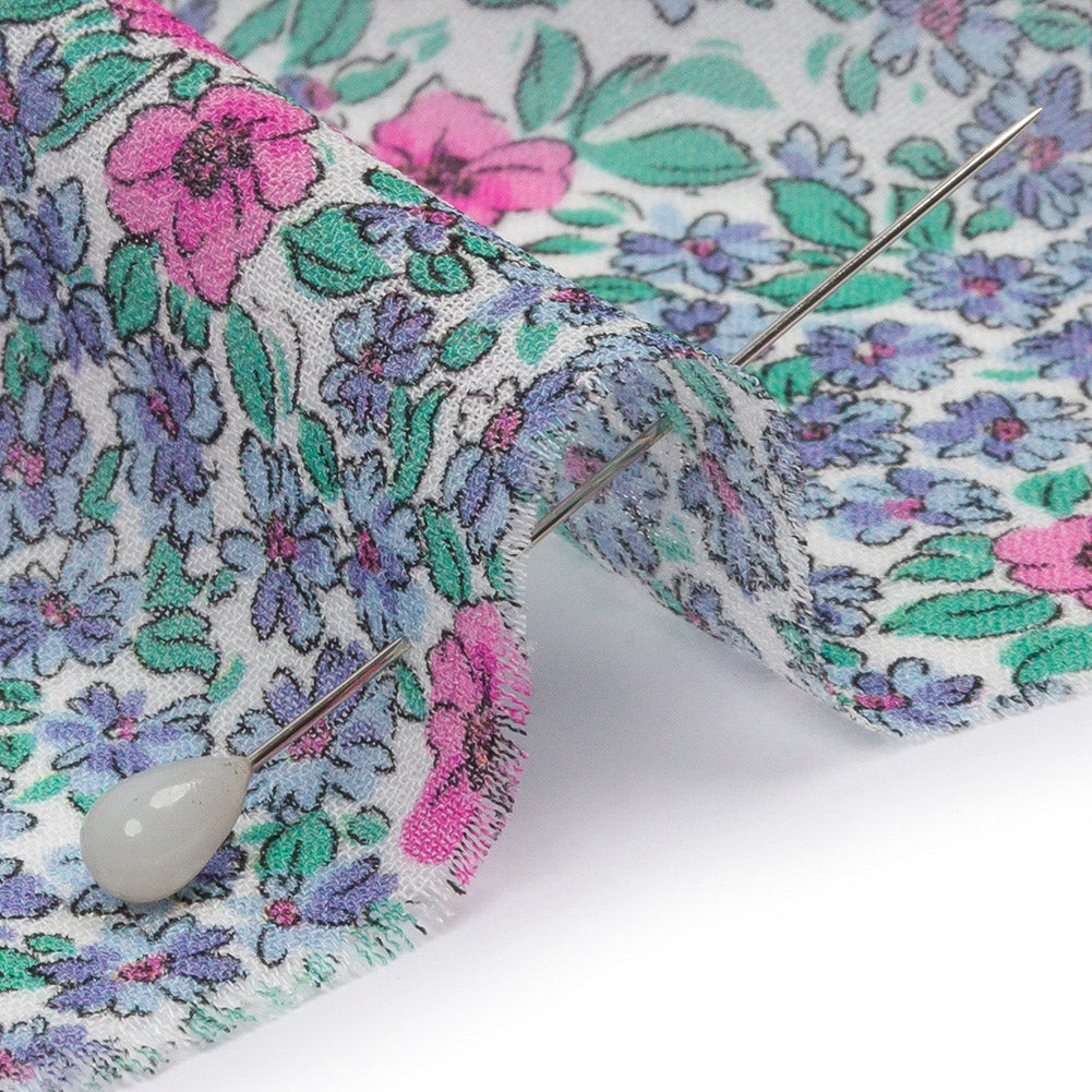 Viscose Georgette - Blue and Pink Floral - Springtime Saunter Print - Mood Exclusive Secret Garden Collection - Detail