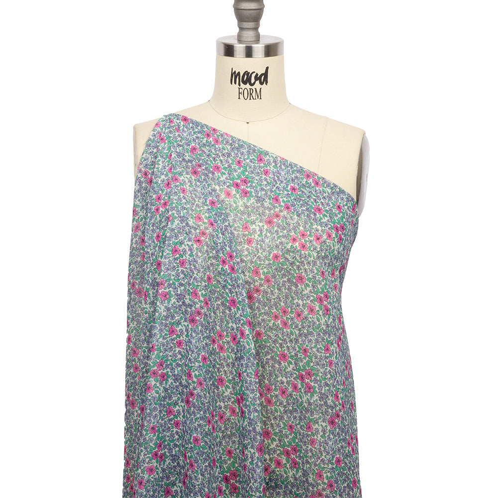 Viscose Georgette - Blue and Pink Floral - Springtime Saunter Print - Mood Exclusive Secret Garden Collection - Drape