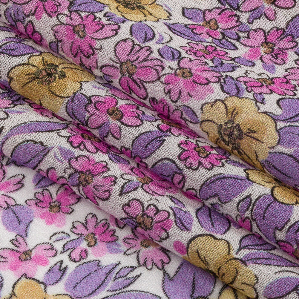 Viscose Georgette - Bigger Pink and Yellow Floral - Springtime Saunter Print - Mood Exclusive Secret Garden Collection - Folded