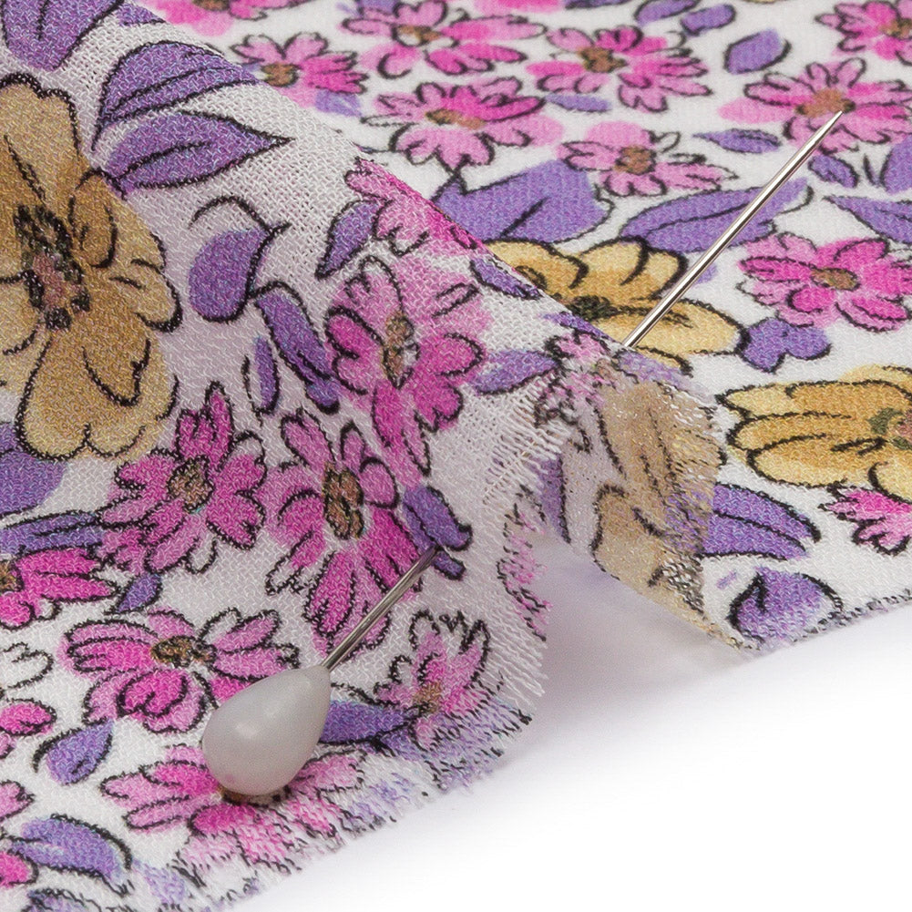 Viscose Georgette - Bigger Pink and Yellow Floral - Springtime Saunter Print - Mood Exclusive Secret Garden Collection - Detail
