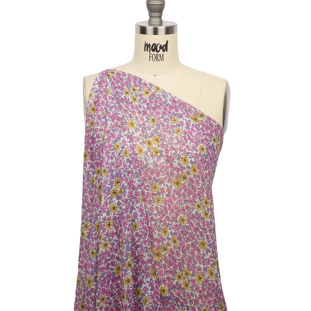 Viscose Georgette - Bigger Pink and Yellow Floral - Springtime Saunter Print - Mood Exclusive Secret Garden Collection - Drape