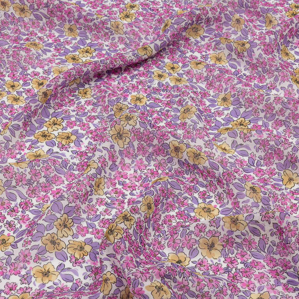 Viscose Georgette - Bigger Pink and Yellow Floral - Springtime Saunter Print - Mood Exclusive Secret Garden Collection