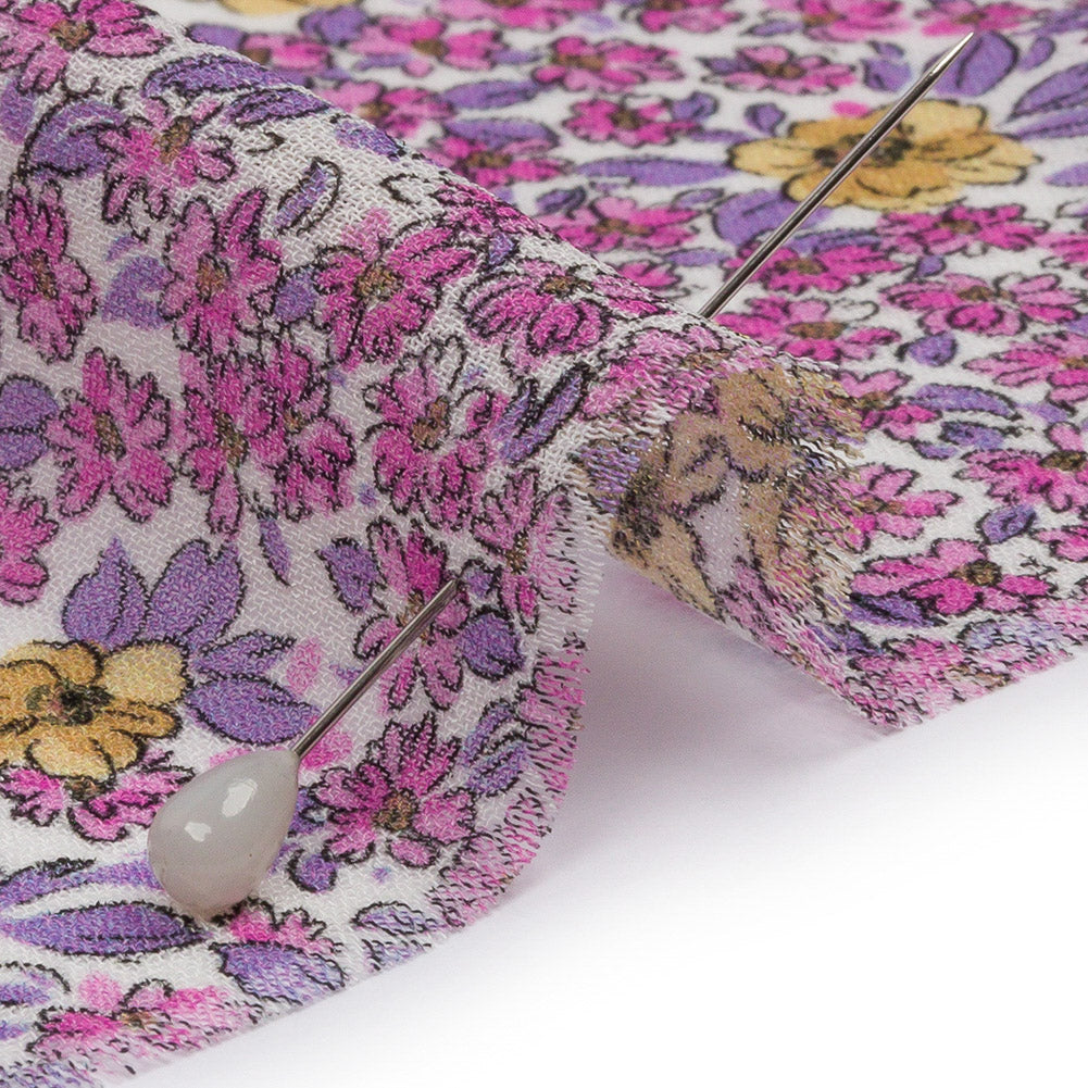 Viscose Georgette - Pink and Yellow Floral - Springtime Saunter Print - Mood Exclusive Secret Garden Collection - Detail