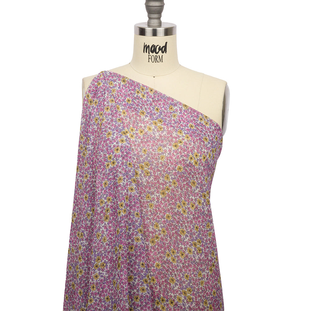 Viscose Georgette - Pink and Yellow Floral - Springtime Saunter Print - Mood Exclusive Secret Garden Collection - Drape