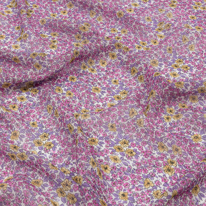 Viscose Georgette - Pink and Yellow Floral - Springtime Saunter Print - Mood Exclusive Secret Garden Collection