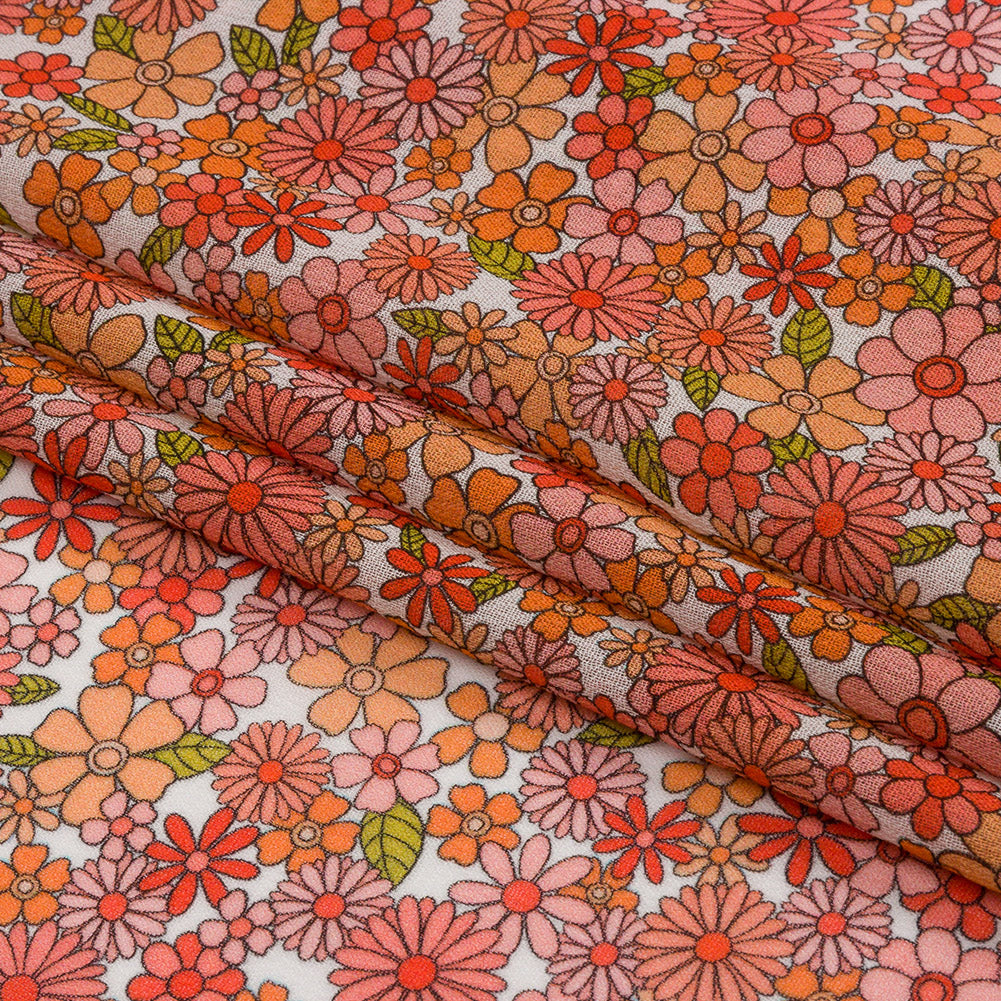 Viscose Georgette - Orange Floral - Strawberry Fields Print - Mood Exclusive Secret Garden Collection - Folded