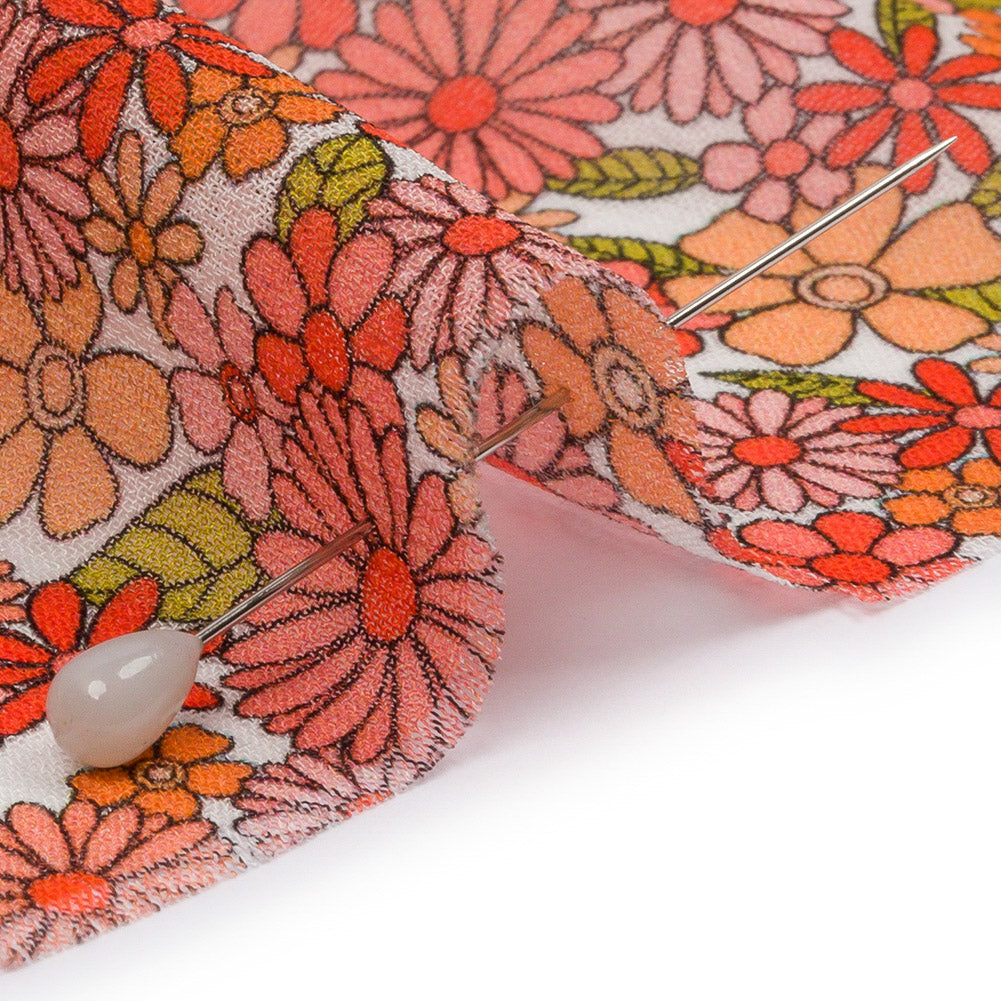 Viscose Georgette - Orange Floral - Strawberry Fields Print - Mood Exclusive Secret Garden Collection - Detail