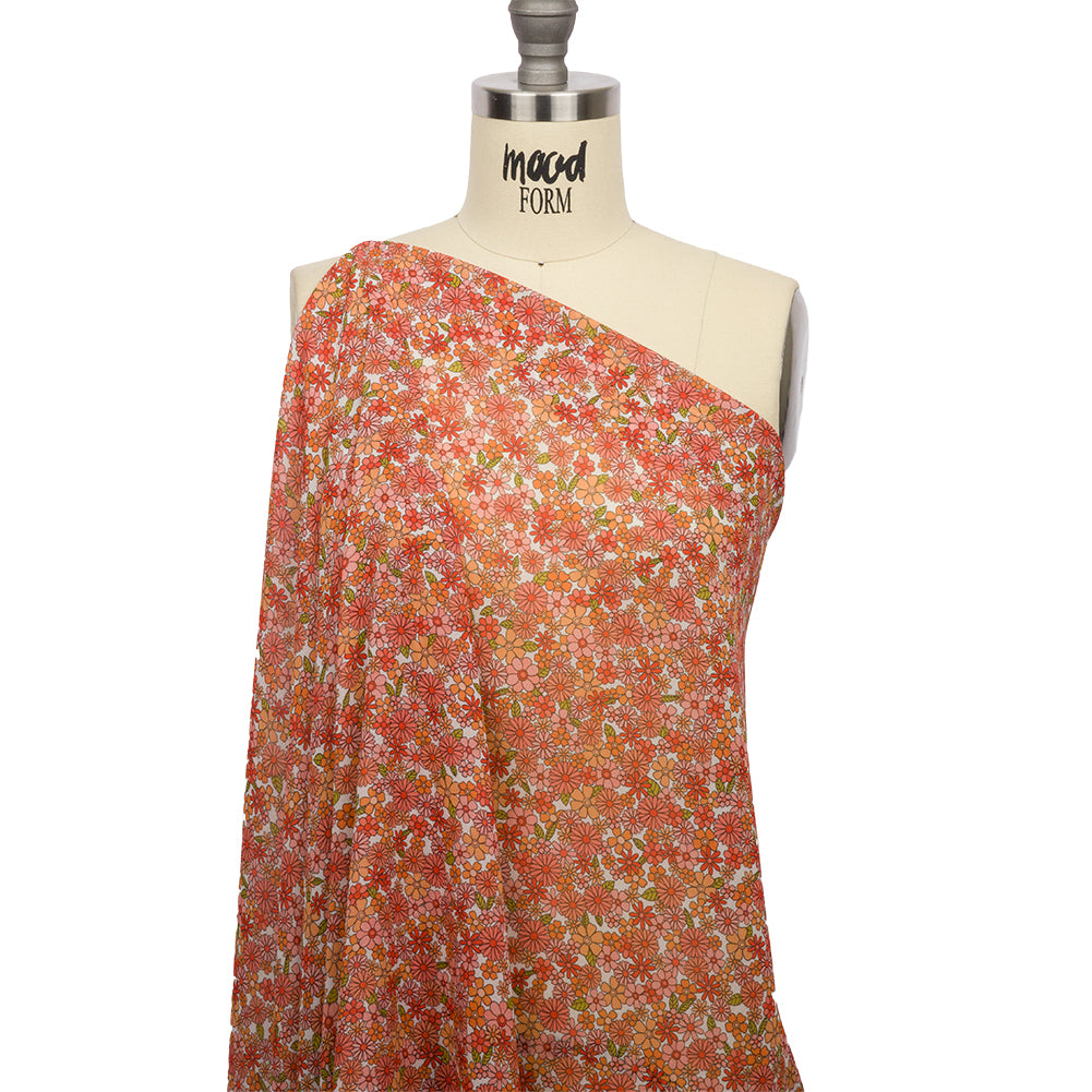 Viscose Georgette - Orange Floral - Strawberry Fields Print - Mood Exclusive Secret Garden Collection - Drape