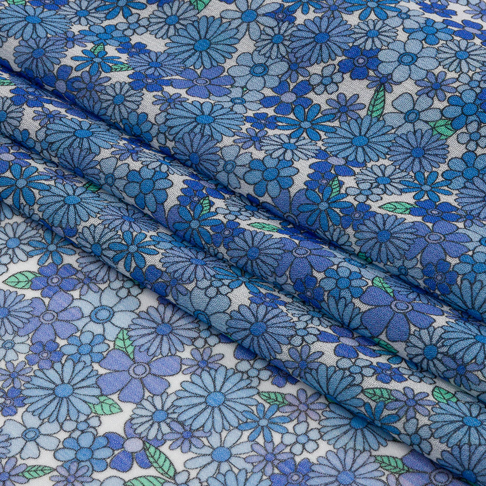 Viscose Georgette - Blue Floral - Strawberry Fields Print - Mood Exclusive Secret Garden Collection - Folded