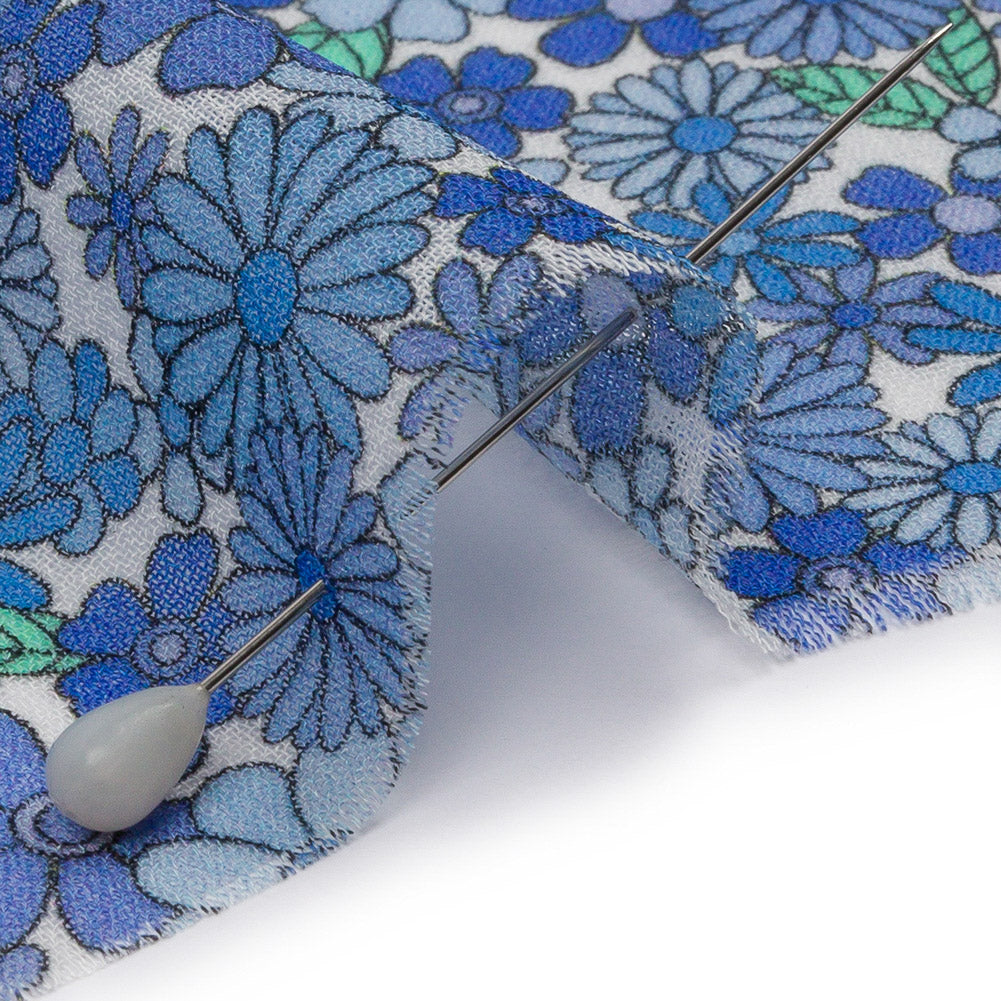 Viscose Georgette - Blue Floral - Strawberry Fields Print - Mood Exclusive Secret Garden Collection - Detail