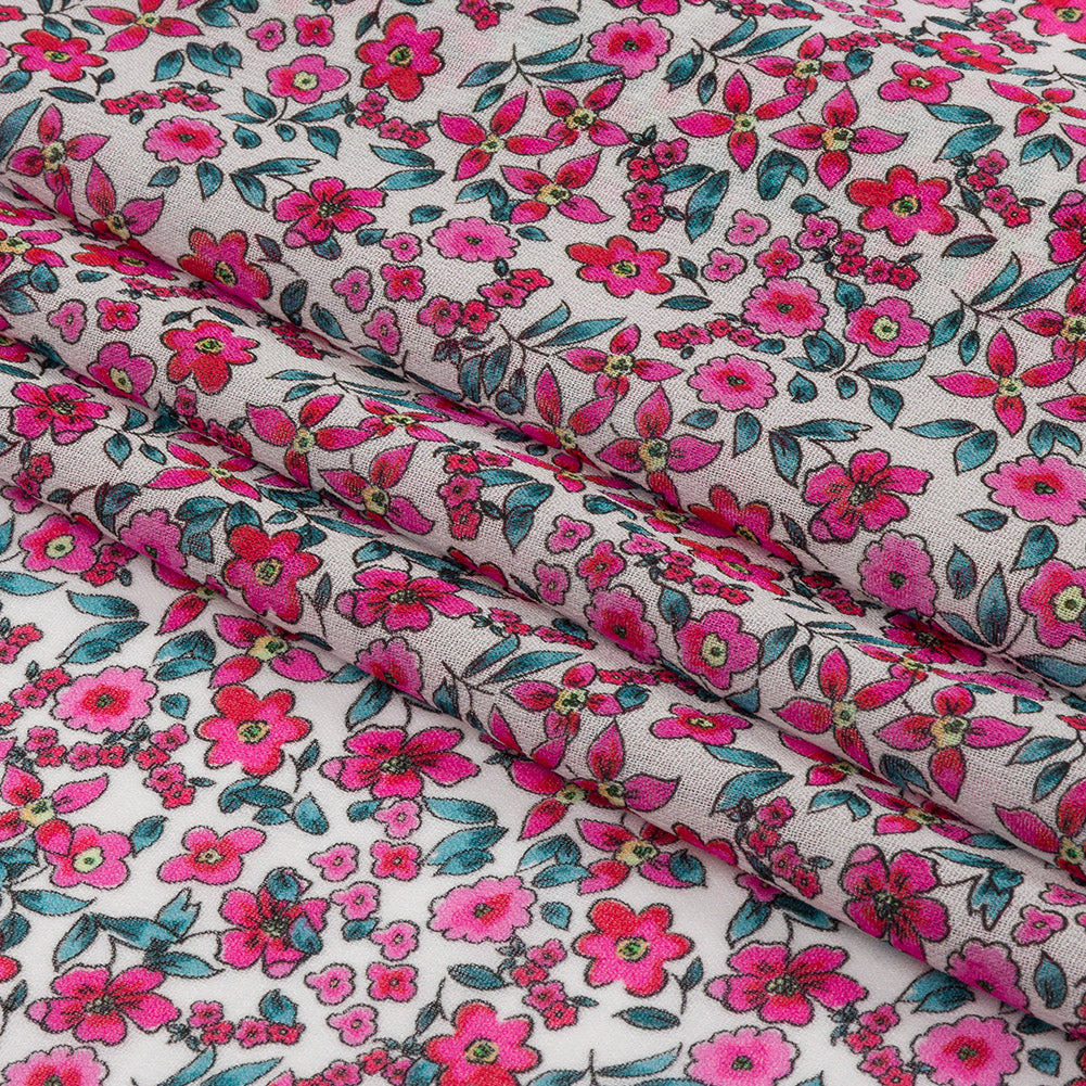 Viscose Georgette - Pink Floral - Botanical Stroll Print - Mood Exclusive Secret Garden Collection - Folded