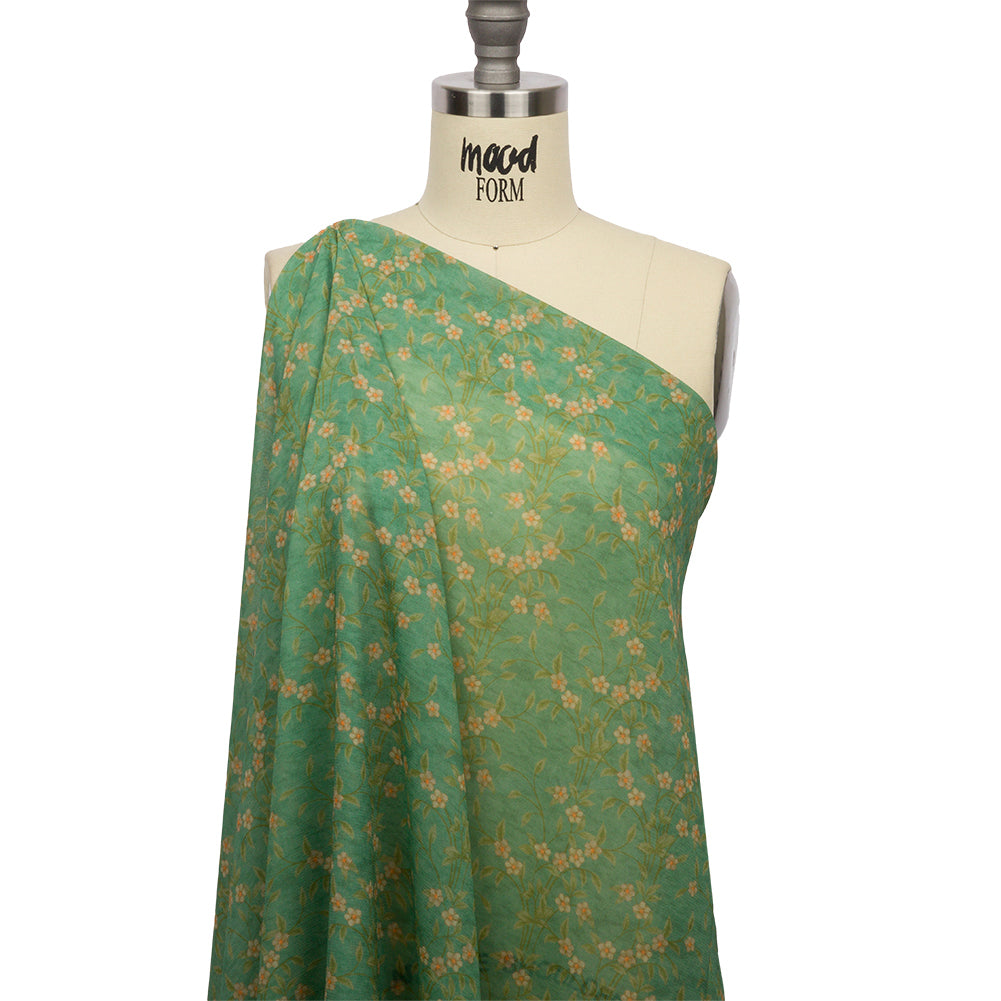 Viscose Georgette - Green and Cream Floral - Flora's Crown Print - Mood Exclusive Secret Garden Collection - Drape