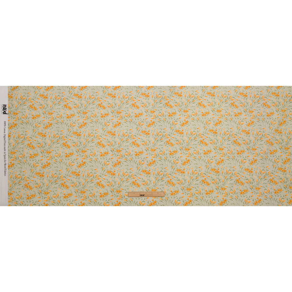 Cotton Poplin - Sage and Orange Floral - Dance with the Daffodils Print - Mood Exclusive Secret Garden Collection - Full