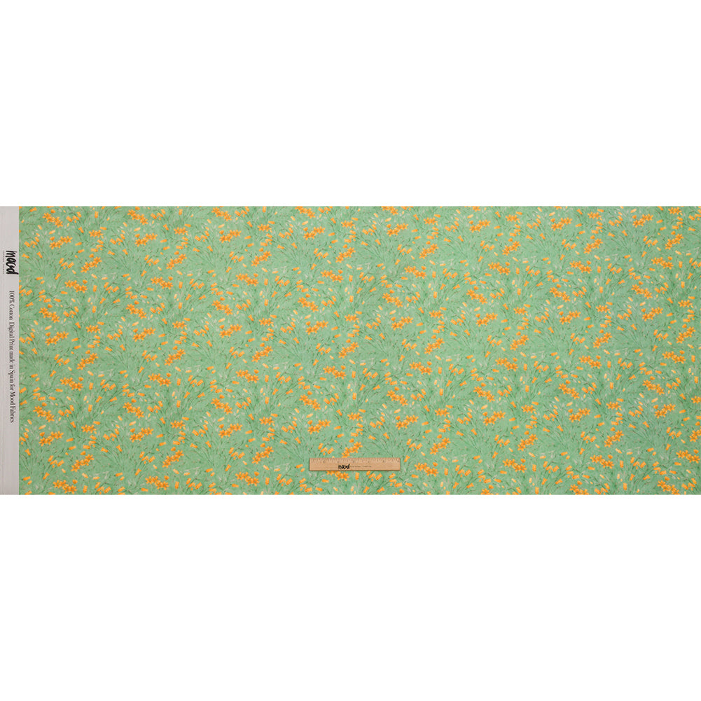 Cotton Poplin - Teal and Orange Floral - Dance with the Daffodils Print - Mood Exclusive Secret Garden Collection - Full