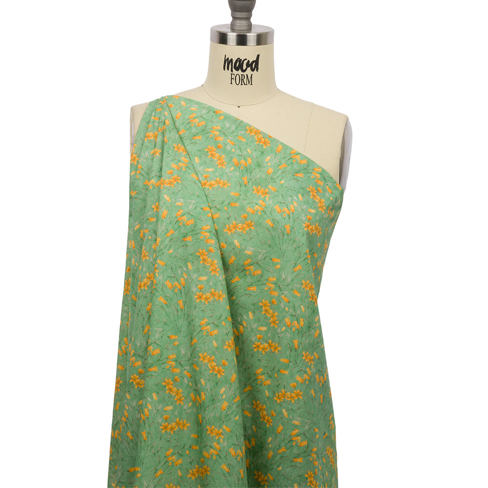 Cotton Poplin - Teal and Orange Floral - Dance with the Daffodils Print - Mood Exclusive Secret Garden Collection - Drape