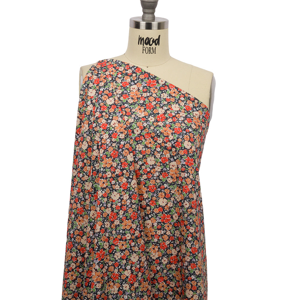 Cotton Poplin - Black and Peach Floral - Poppy Hypnosis Print - Mood Exclusive Secret Garden Collection - Drape